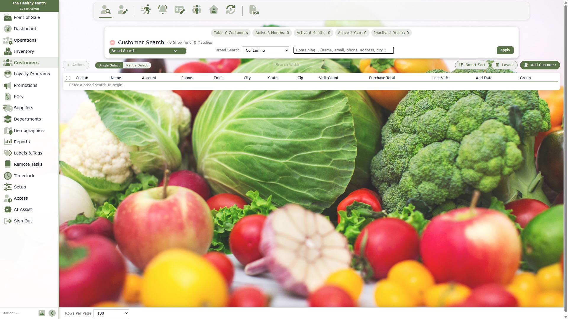 Healthy Pantry customer search and customer activity summary