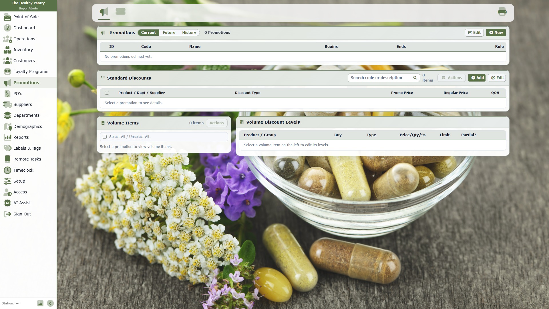 Healthy Pantry promotions and volume discount workspace