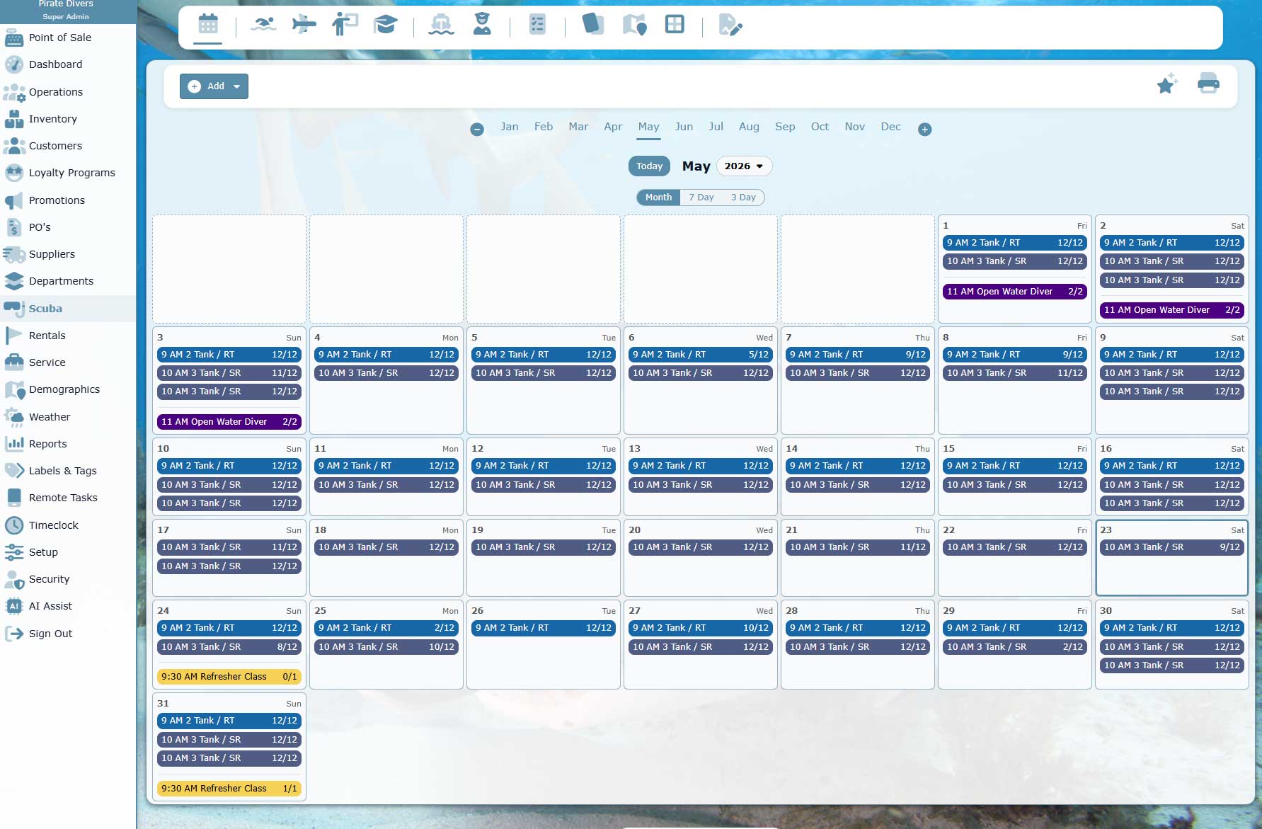 Monthly staff calendar view