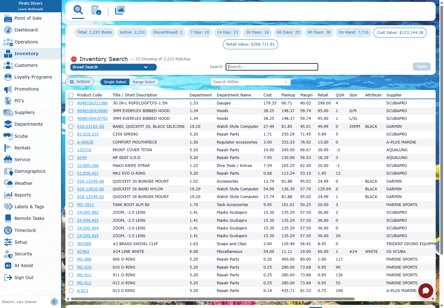 Inventory search and totals