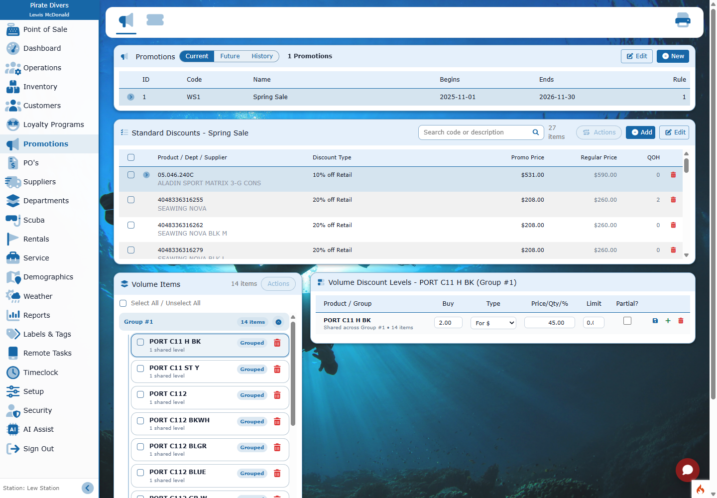 Promotions with standard discounts and volume discount levels