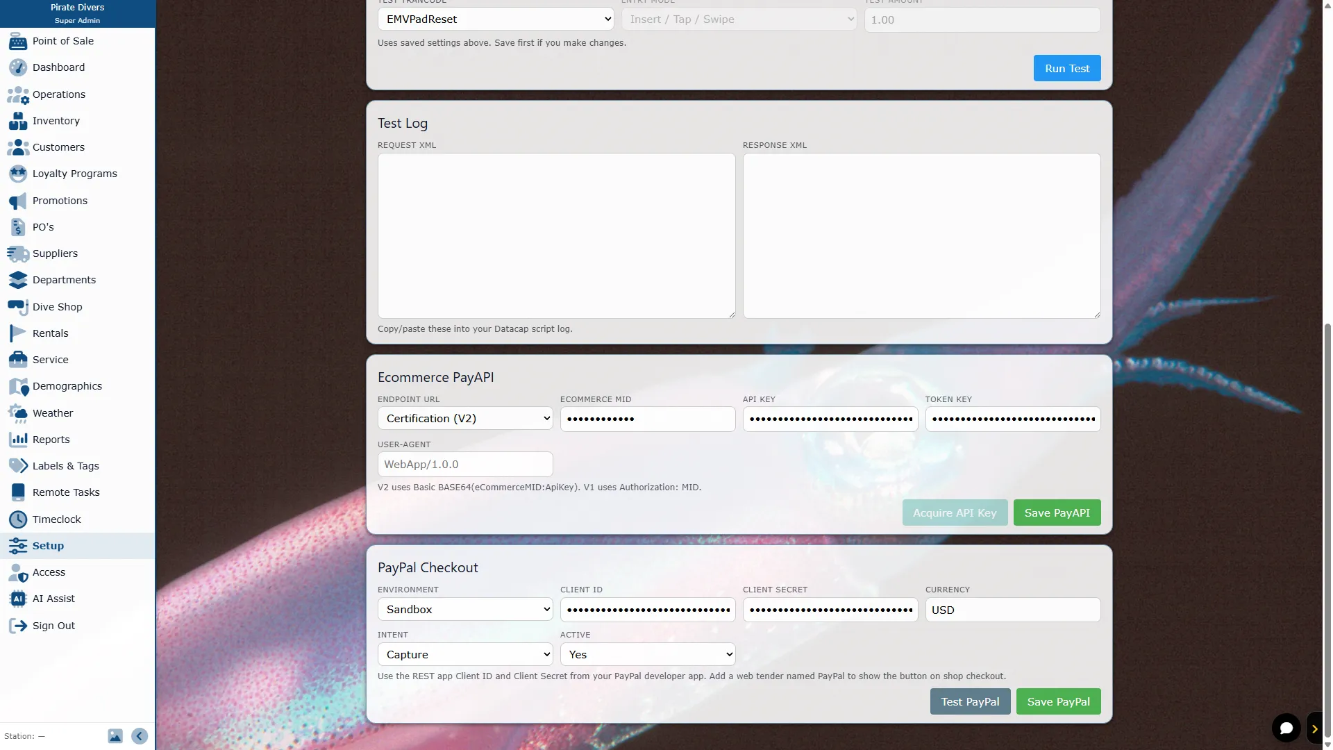 Diverse Retail setup for PAYApi ecommerce payments and PayPal checkout