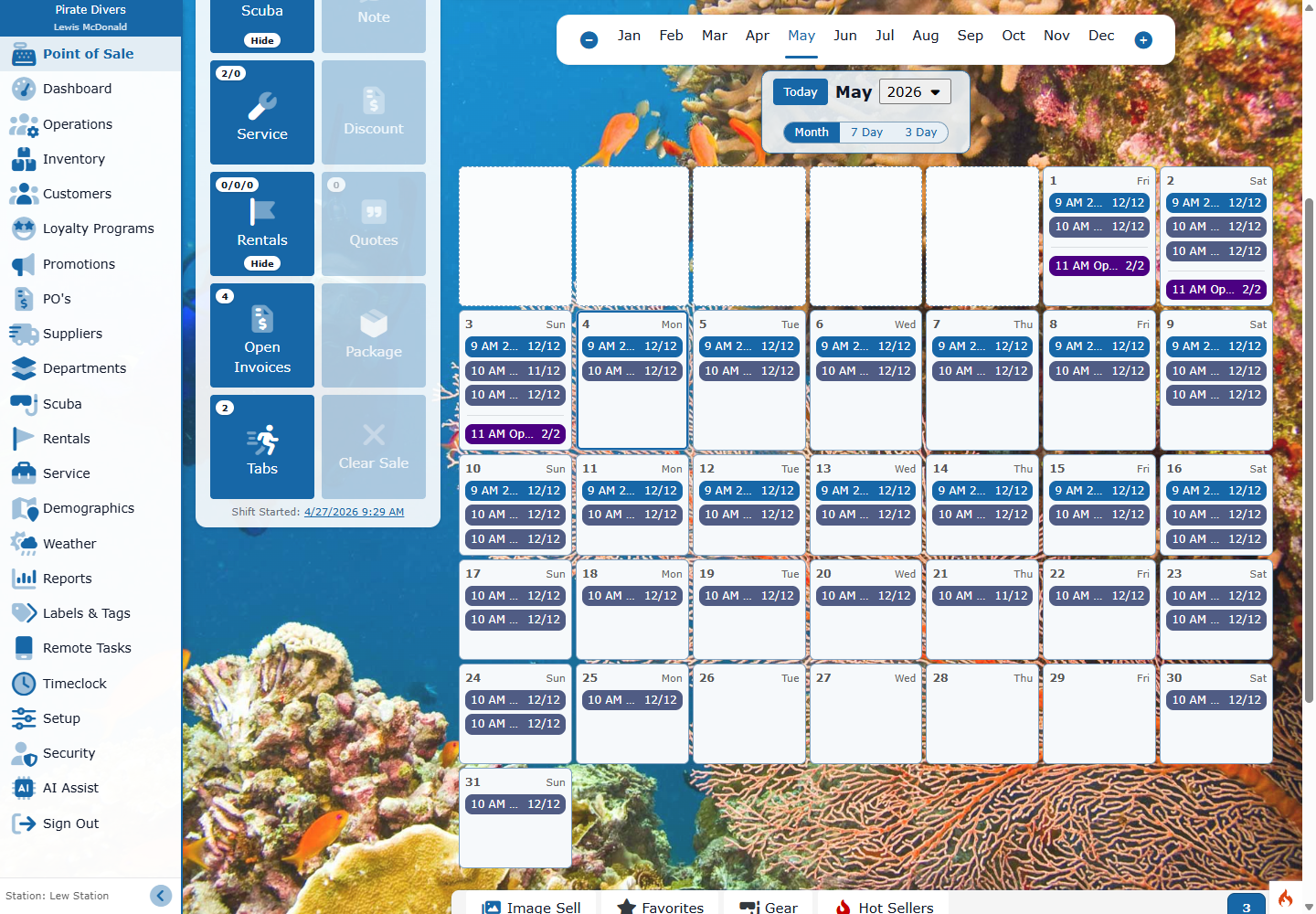 Embedded scuba calendar in POS