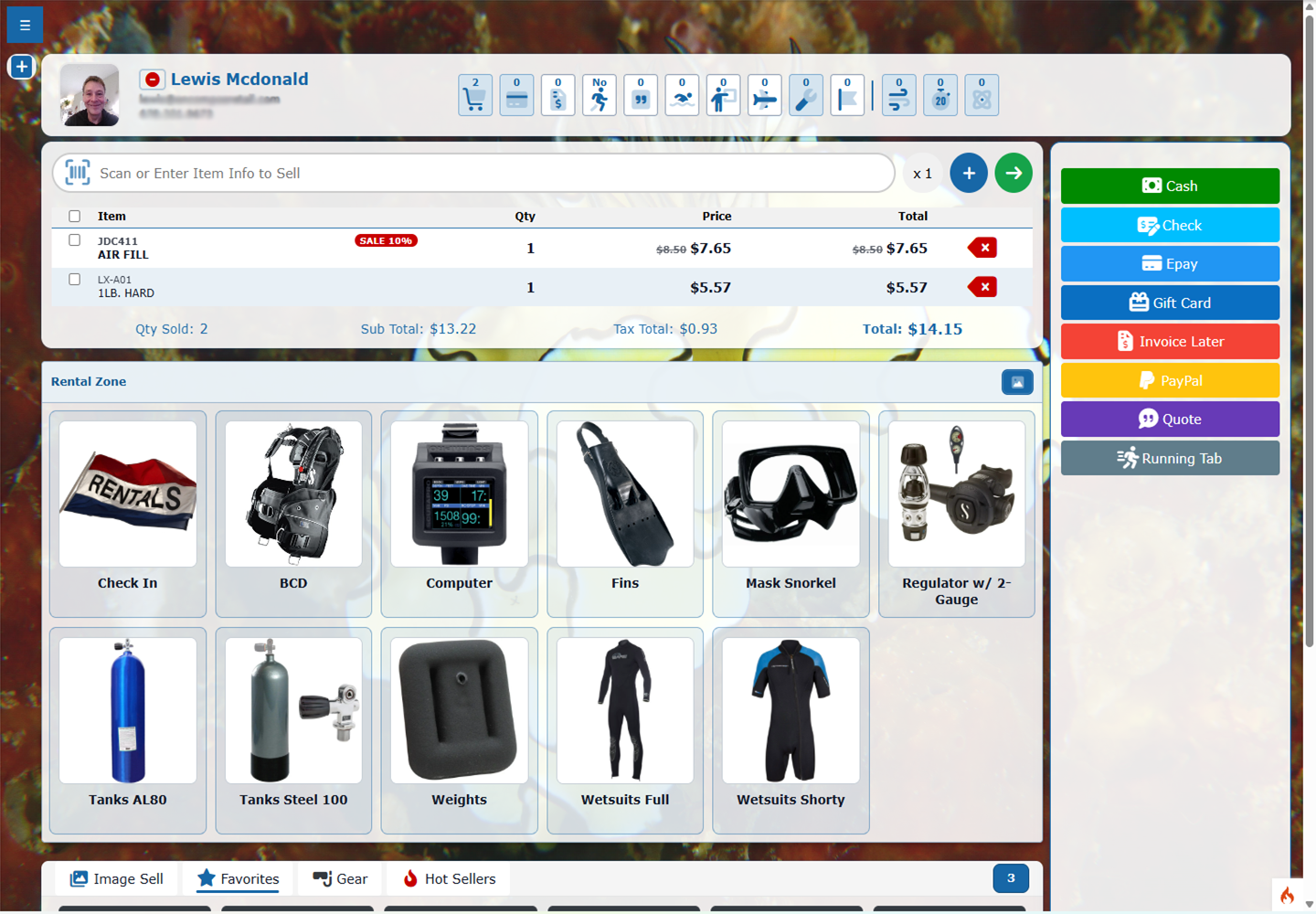 POS tender view with rentals and customer photo