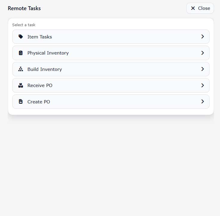 Remote Tasks mobile workflow screen