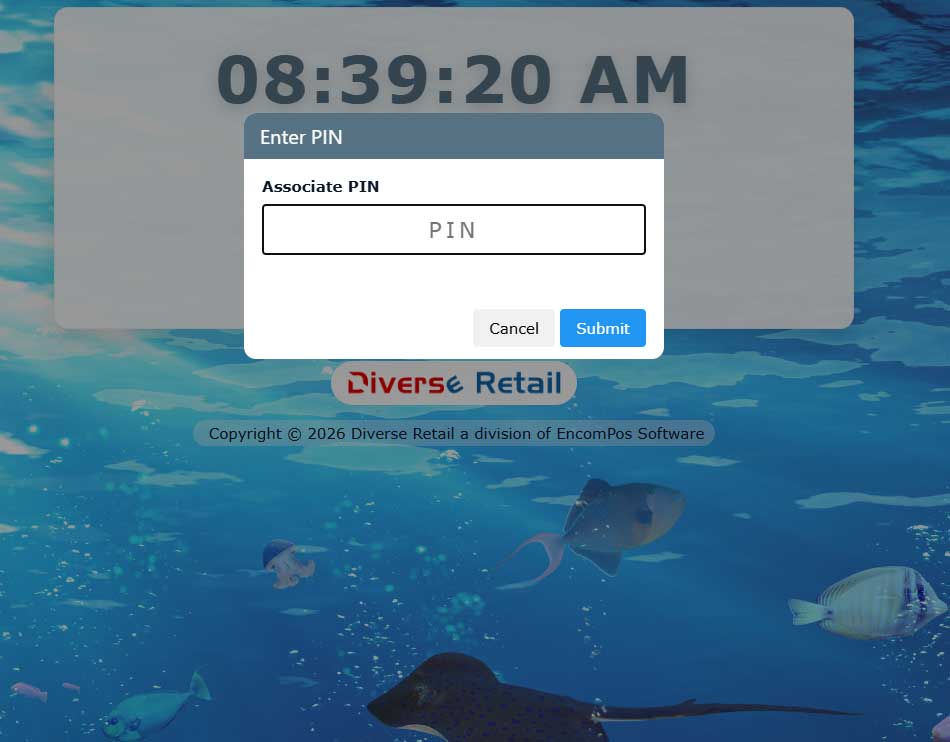 Timeclock employee clock-in and time tracking screen