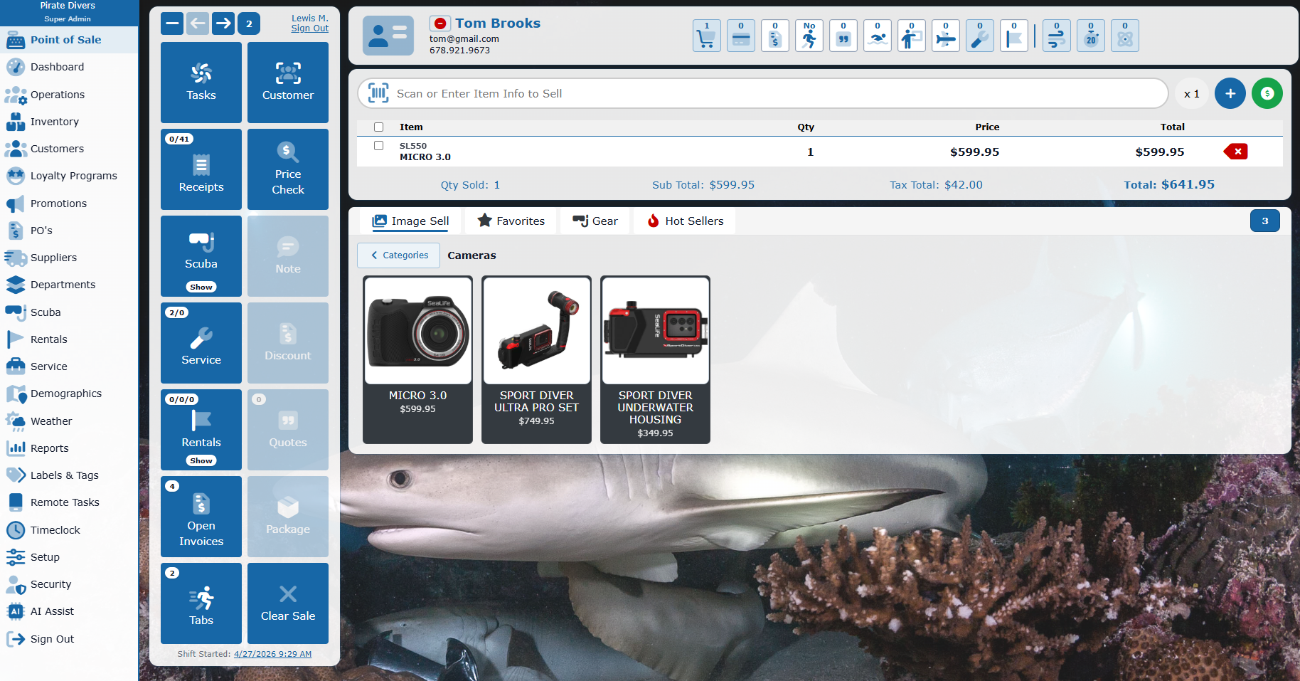 Diverse Retail dive shop point of sale workflow